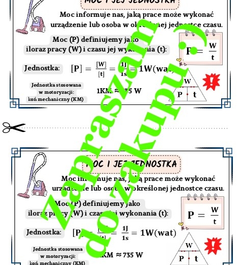 Moc i jej jednostka - wklejka do zeszytu.