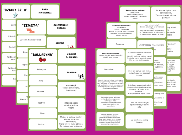DRAMAT - lektury z kl. 7-8 - fiszki - egzamin - powtórzenie