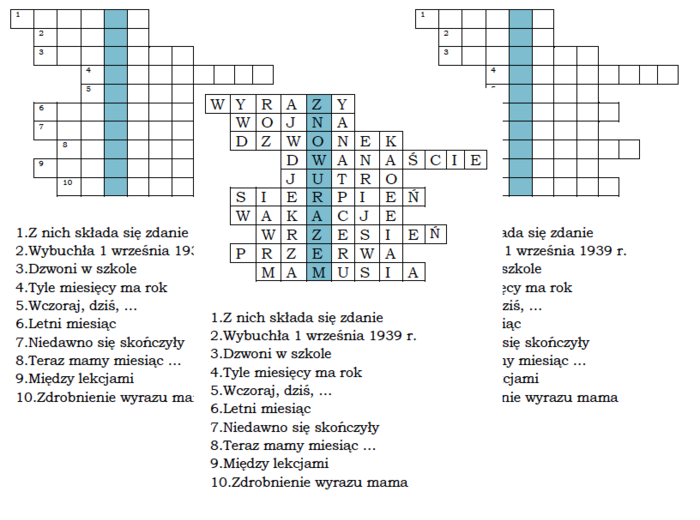 Logogryf dla klasy II do tematu "Znowu razem"