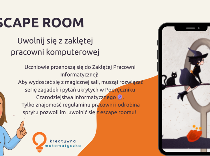 Escape room online. Regulamin pracowni komputerowej, klasy 3-8. Pierwsza lekcja informatyki.
