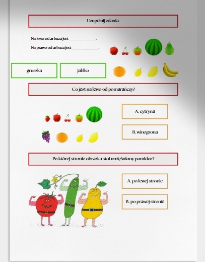 Lewa, prawa. Karta pracy. Sprawdzian