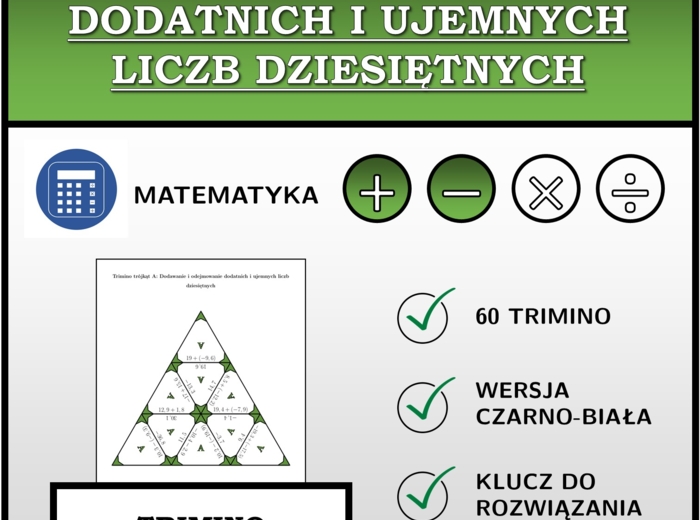 Trimino - Dodawanie i odejmowanie dodatnich i ujemnych liczb dziesiętnych | matematyka