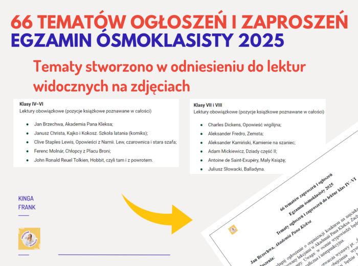 📚 Aż 66 tematów zaproszeń i ogłoszeń do egzaminu ósmoklasisty 2025! 🎓