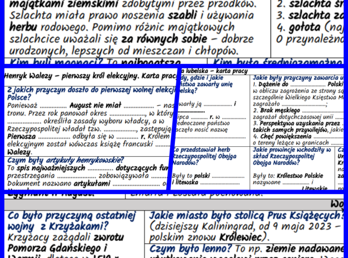 Polska XV–XVI w. Dzieje polityczne, ekonomia i gospodarka – komplet notatek i kart pracy
