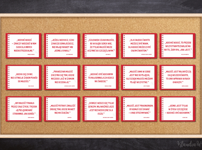 Cytaty o miłości – 15 dekoracyjnych plansz A4 (Walentynki)
