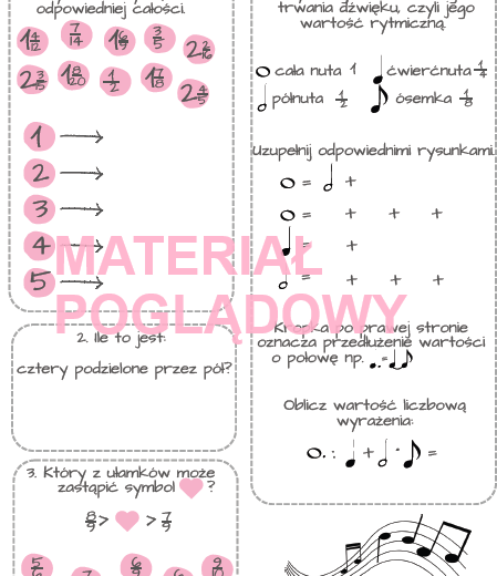 Karta pracy - ułamki zwykłe kl. 4, 5, 6