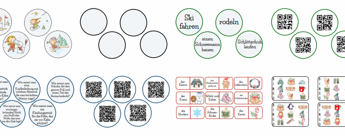 WINTER - karty obrazkowe z podpisami, karty podświetlane, zagadki, QR-kody, Domino, Bingo, fiszki, najpopularniejsze słowa związane z zimą, klasy 1-8