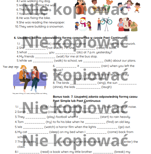 Karta pracy - czas Past Continuous (A1/A2)