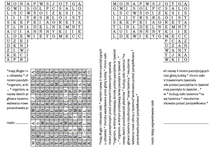 Wykreślanka na wprowadzenie do tematu o pierścienicach