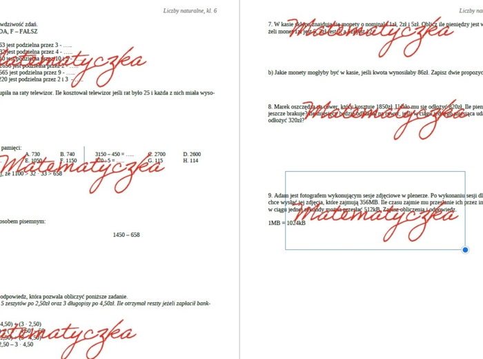 Liczby naturalne - karta pracy, sprawdzian, kl. 6