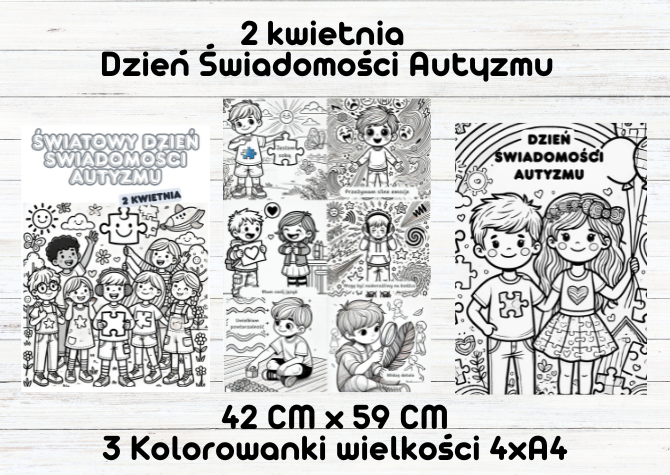 Kolorowanka XXL na Światowy Dzień Świadomości Autyzmu – 3 plakaty 42x59 cm (4xA4)