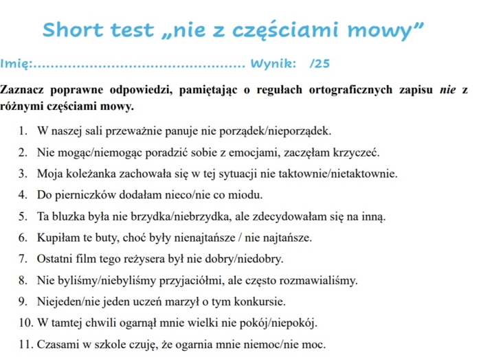Pisownia nie z częściami mowy