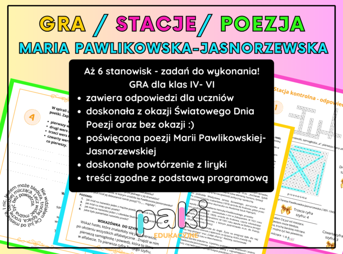 Koniec zakończenie roku szkolnego /Maria Pawlikowska-Jasnorzewska / gra z szyfrem / stacje zadaniowe / powtórzenie z liryki