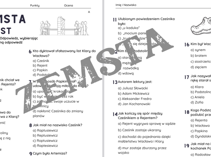"Zemsta" Aleksandra Fredry - test znajomości lektury