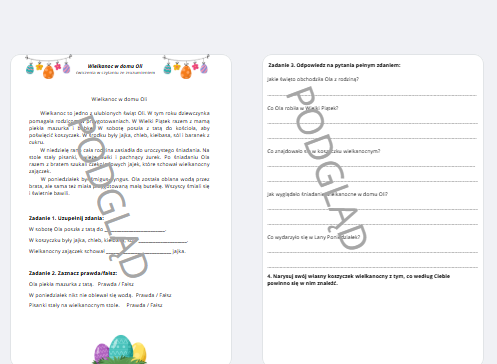 Wielkanoc w domu Oli - ćwiczenia w czytaniu ze zrozumieniem