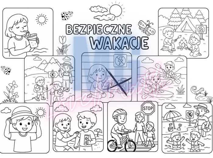 Wakacje - 30 kolorowanek dla dzieci - duża kolorowanka XXL, kolorowanki z zasadami bezpieczeństwa