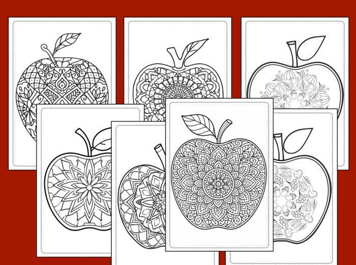 🍎 33 mandale jabłkowe do druku – idealne na DZIEŃ JABŁKA 🍎- kolorowanka - mandala - jesień - biblioteka - świetlica