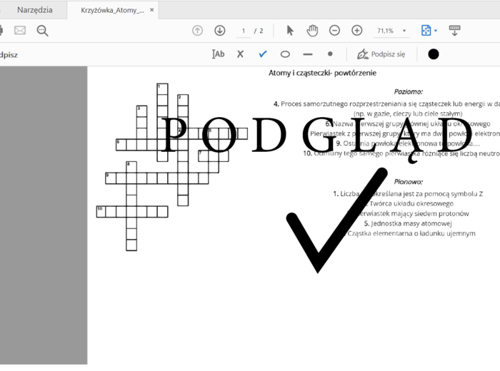 Krzyżówka "Atomy i cząsteczki"