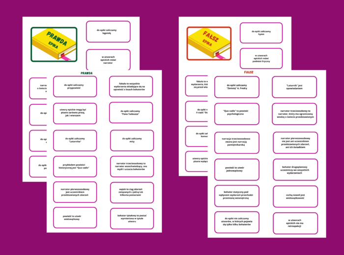 EPIKA - prawda/fałsz - 46 fiszek- rodzaje literackie - powtórka