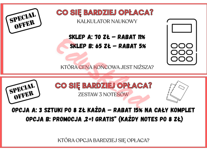 ⭐ „CO SIĘ BARDZIEJ OPŁACA?” – Zestaw kart do porównywania ofert i liczenia procentów!