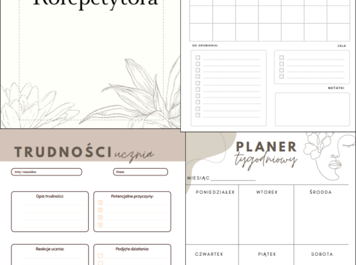 NIezbędnik korepetytora-30 stron do druku: szablony lekcji +planer miesięczny+ przydatne dokumenty+ BONUS relaksacyjny!