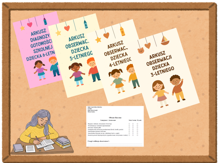 Arkusze obserwacji dziecka 3-letniego, 4-letniego, 5-letniego i arkusz gotowości szkolnej dziecka 6-letniego