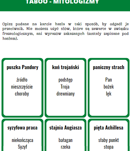 Mitologizmy - gry i ćwiczenia
