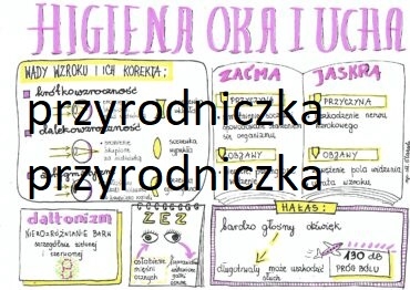 Klasa 7. Biologia. Higiena oka i ucha (sketchnotka)