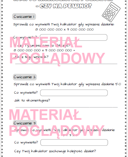 Kalkulator. Karta pracy. Na początek. Na rozgrzewkę. Pierwsza lekcja.