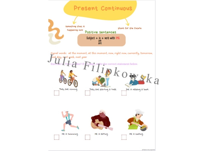 Present Continuous/ Worksheet/ Zestaw zadań/ Teoria i Praktyka/ Teoria/ Theory/ Zadania/ Pakiet/ Karta pracy/Speaking/ Gramatyka/ Grammar/ English Grammar/ Matura/ Notatka/ SP 4/ SP 4-6/ SP 7-8/ SP 8/ Klasy 7-8/ Klasa 8/ Gotowa lekcja/ Mówienie