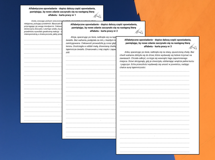 Alfabetyczne OPOWIADANIE – karta pracy – ćwiczenia redakcyjne – wakacje – lato – 3 wersje