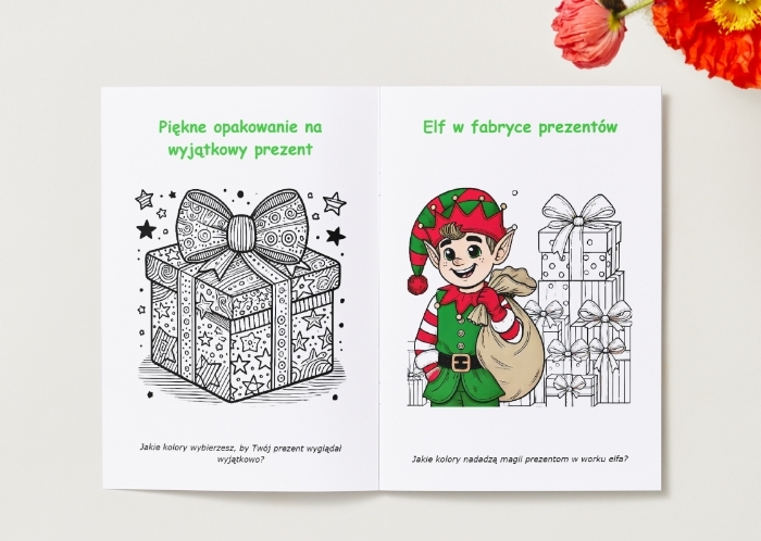 Kolorowanki. Prezenty. Postacie świąteczne. Motywy świąteczne