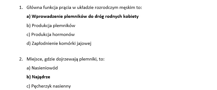 Test 2- rozmnażanie i rozwój