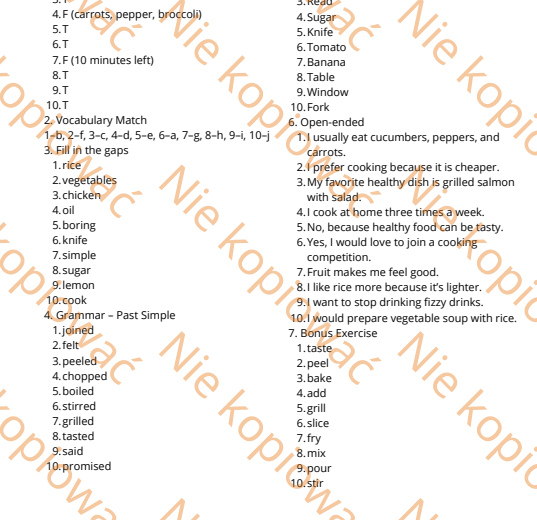 Karta pracy z czytanką Healthy eating challenge B1