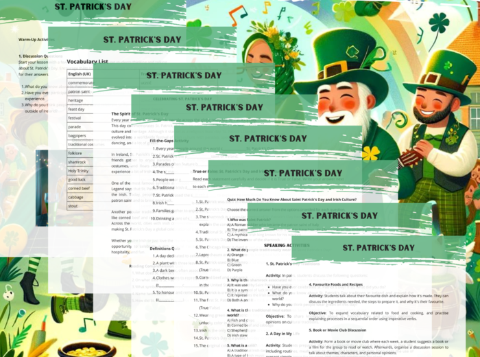 St. Patrick's Day A2+/B1 Dzień Św. Patryka Karty Pracy Worksheet Gotowa Lekcja
