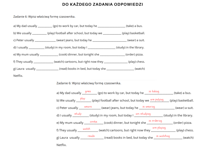 Gramatyka klasa 6: Czasy teraźniejsze: Present Simple vs. Present Continuous, na podstawie podręcznika English Class A2 Unit 1