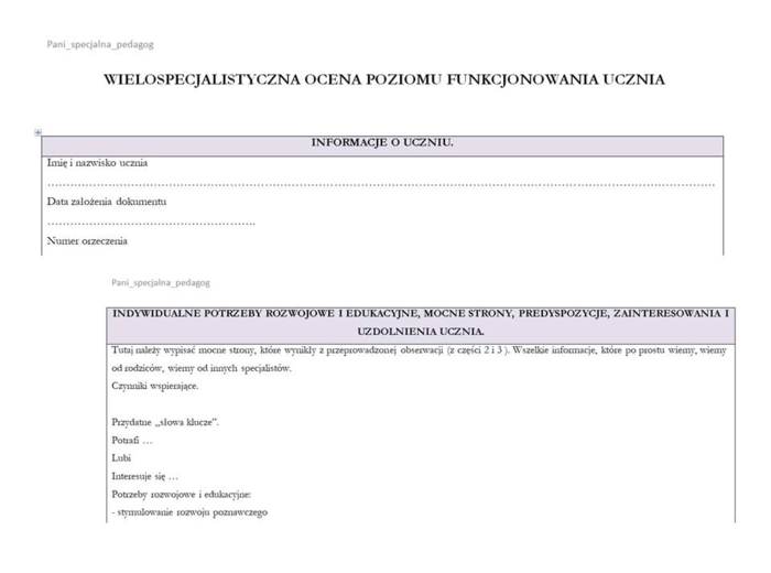 Wielospecjalistyczna ocena poziomu funkcjonowania ucznia. WOPFU