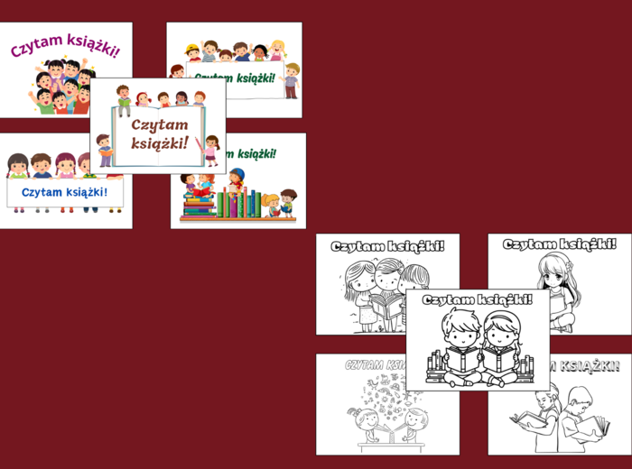 CZYTAM KSIĄŻKI - plakat - kolorowanka - BIBLIOTEKA - gazetka - napis