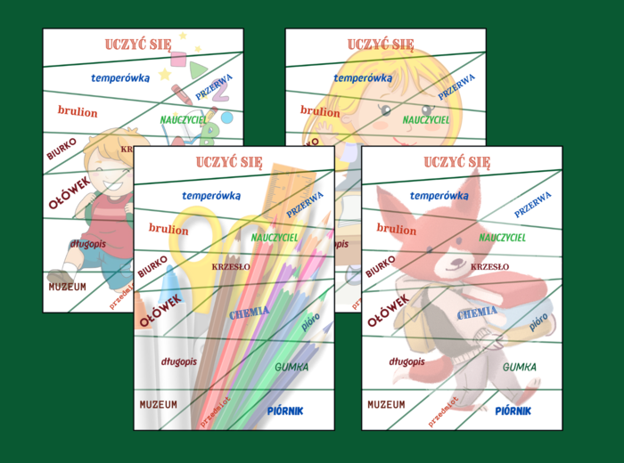 POWRÓT DO SZKOŁY - szkoła - ortografia - puzzle - 4 wersje
