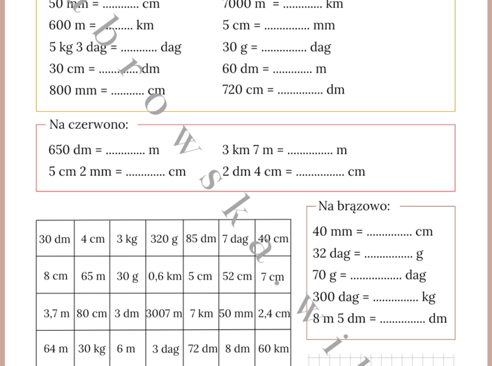 Zamiana jednostek długości i masy - kodowanka