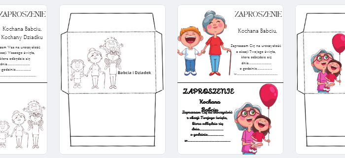Zaproszenia i koperty na dzień Babci i Dziadka