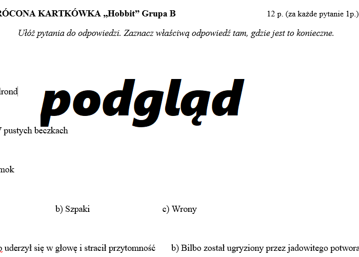 Odwrócona kartkówka "Hobbit" grupa 1. i 2.