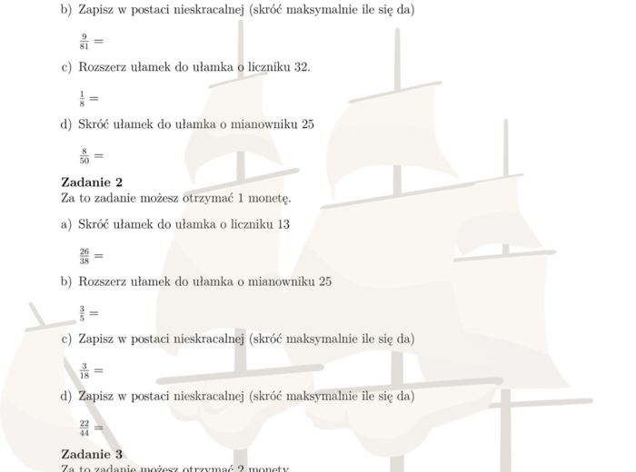 Piracki projekt ułamki zwykłe