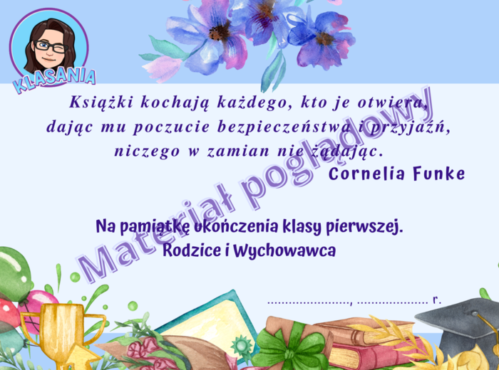 Wkładki do książek dla klas 1-8 na zakończenie roku szkolnego