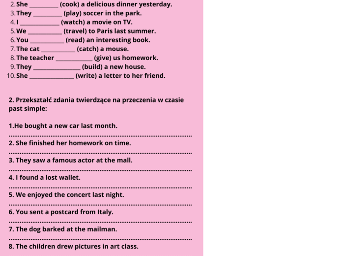 Past Simple teoria i zadania gramatyczne