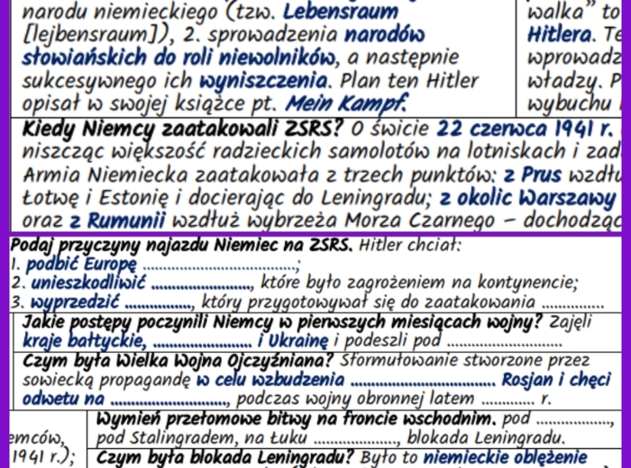 Najazd III Rzeszy na ZSRS – notatki i karta pracy