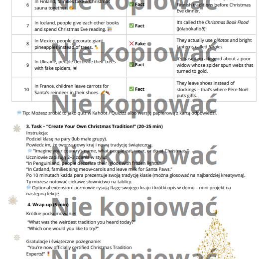 Karta pracy Christmas Around the World A2+/B1