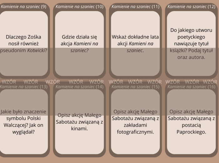 Kamienie na szaniec - fiszki do lektury