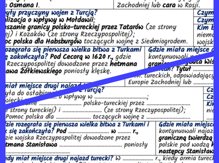 Wojny z Turcją za Zygmunta III Wazy i Michała Korybuta Wiśniowieckiego. Kryzys w Rzeczpospolitej – notatki i karta pracy