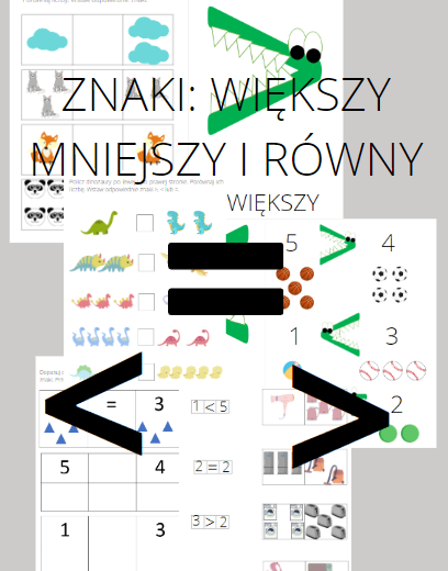Znaki większy, mniejszy, równy w zakresie 5